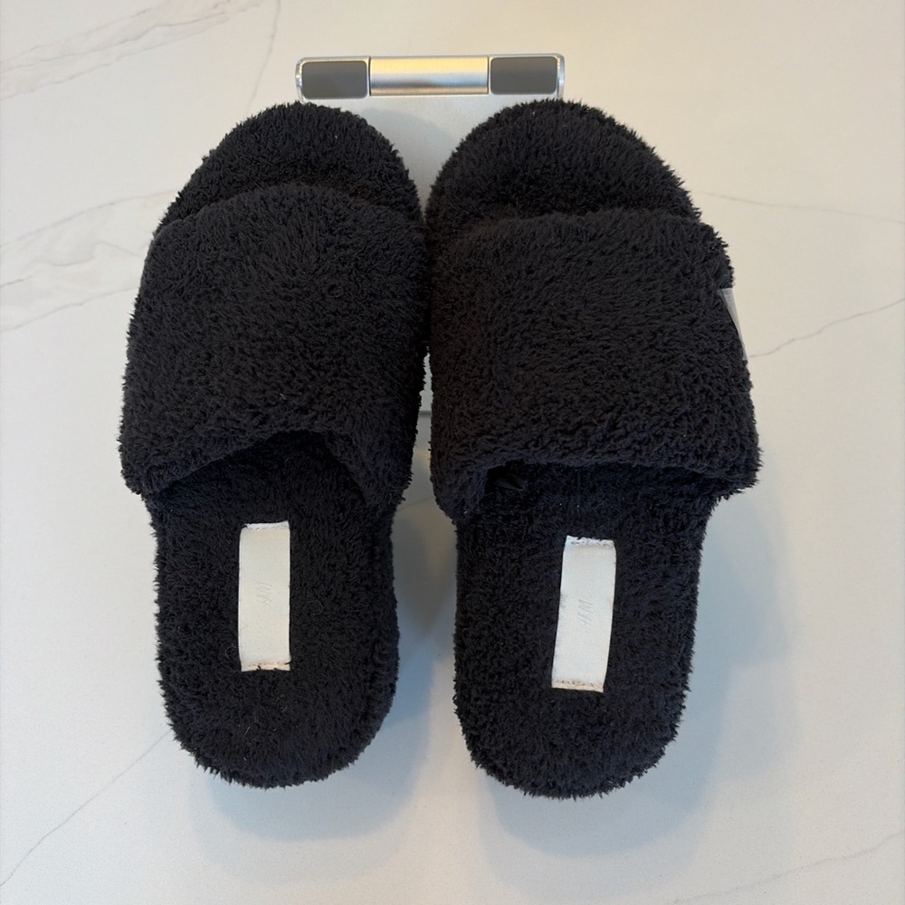 H&M Black Fuzzy Platform Slide Slippers - Women